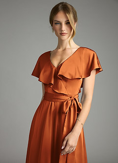 Azazie Lainey Vestidos de damas de honor Vestido de Canela de Satén Elástico de Corte en A con Con bolsillos image6