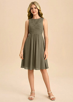 Azazie Skyla Junior Linia A Pofałdowany Szyfon Mini Młodsza druhna Sukienka image3