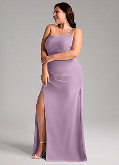 Azazie Eren Bridesmaid Dresses Wisteria Sheath One Shoulder Chiffon Dress image11