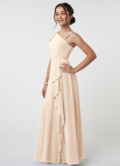 Azazie Aidy Junior A-Linie Schleifen Chiffon Kleid Alabaster Weiß image3