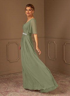 Azazie Tricia Mother of the Bride Dresses Pistachio A-Line V-Neck Pleated Chiffon Dress image2