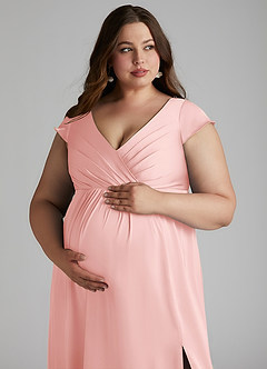 Azazie Allessia Maternity Bridesmaid Dresses A-Line Pleated Stretch Satin Floor-Length Dress image13