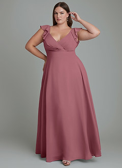 Azazie Leilani Robes de demoiselle d'honneur Robe Trapèze en Mousseline de soie Plissé Rose Du Désert image2