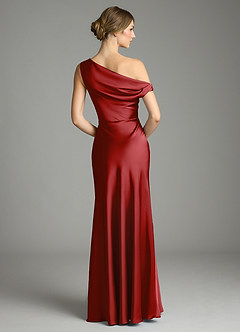 Azazie Emerson Bridesmaid Dresses Pomegranate Mermaid Off the Shoulder Stretch Satin Dress image3