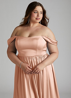 Azazie Morana Bridesmaid Dresses Rose Gold A-Line Off the Shoulder Stretch Satin Convertible Dress image17