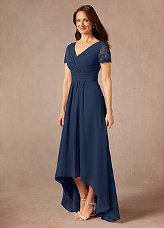 Azazie Polly vestidos de madre de la novia Vestido de Azul Marino Oscuro de Gasa de Corte En A con Encaje image6