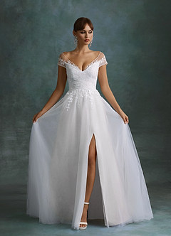 Azazie Bellisima Wedding Dresses Diamond White A-Line V-Neck Tulle Dress image4