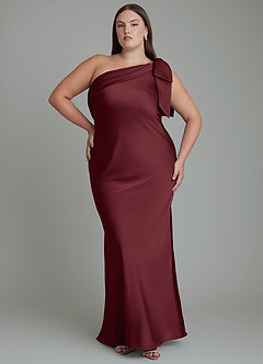 Azazie Yuanna Bridesmaid Dresses Cabernet Mermaid One Shoulder Stretch Satin Dress image8