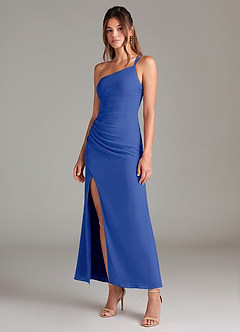 Azazie Eren Robes de demoiselle d'honneur Robe Sirène en Mousseline de soie Une épaule Bleu Roi image1