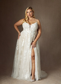 Azazie Monda Abiti da Sposa Abito A-Line in Tulle Pizzo Bianco Diamante Champagne image12