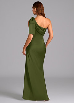 Azazie Yuanna Bridesmaid Dresses Bright Olive Mermaid One Shoulder Stretch Satin Dress image2