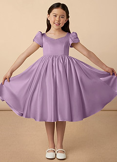 Azazie Juno vestidos de niña de las flores Vestido de Glicinia de Satin Mate de Corte En A con Escote de Corazón image1