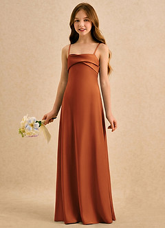 Azazie Mirabella Girls Formal vestidos de niña de las flores Vestido Canela de Satén Elástico de Recto con Escote corazón image2