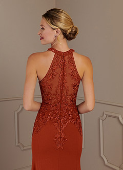 Azazie Tyra Mother of the Bride Dresses Rust Mermaid Halter Lace Stretch Crepe Dress image6