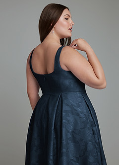 Azazie Amalie Bridesmaid Dresses Dark Navy A-Line Pleated Floral Burnout Dress image8
