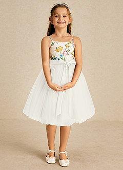 Azazie Jollie vestidos de niña de las flores Vestido de Marfil de Tul de Corte En A con Tirante Espagueti image3