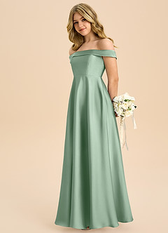 Azazie Sissy Junior Abito A-Line in Raso Elasticizzato a Spalla Scoperta Agave image6