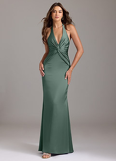 Azazie Valerie Bridesmaid Dresses Sea Moss Mermaid Pleated Stretch Satin Dress image1