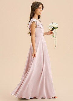 Azazie Anysa Junior Blushing Pink A-Line Ruched Chiffon Dress image4