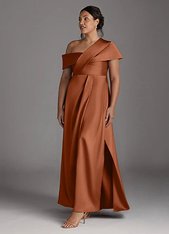 Azazie Milton Mother of the Bride Dresses Copper A-Line Pleated Stretch Satin Dress image11