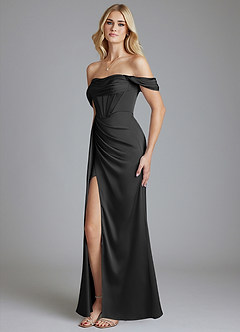 Azazie Amyra Bridesmaid Dresses Black Mermaid Off the Shoulder Stretch Satin Convertible Dress image6