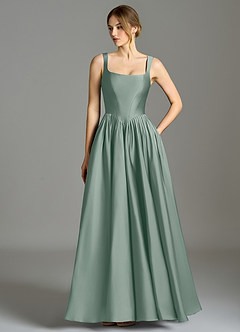 Azazie Verina Abiti da Damigella Abito A-Line in Raso Elasticizzato Plissettato Salvia Argentata image1