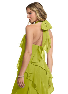 Azazie Velma Bridesmaid Dresses Lemongrass A-Line Side Slit Chiffon Dress image5