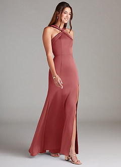 Azazie Rue Bridesmaid Dresses Antique Rose Mermaid Pleated Stretch Satin Dress image4