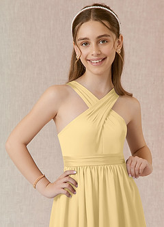 Azazie Jiya Junior Robe Trapèze en Satin extensible Plissée Beurre image4