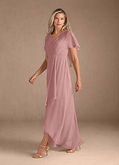 Azazie Eliza Mother of the Bride Dresses Dusty Rose A-Line V-Neck Pleated Chiffon Dress image4