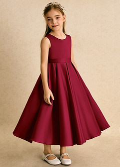 Azazie Junebuj Blumenmädchenkleider Ballkleid Plissee Matte Satin Kleid Burgunderrot image5