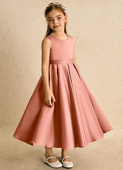 Azazie Junebuj Flower Girl Dresses MAI TAI Ball-Gown Pleated Matte Satin Dress image5