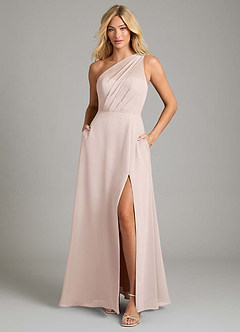 Azazie Phaedra Jurken voor bruidsmeisjes Jurk van Chiffon met A-Lijn One-Shoulder Rozenblaadje image3