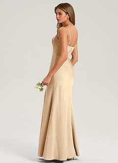 Azazie Lidia Bridesmaid Dresses Champagne Mermaid Side Slit Stretch Satin Dress image6