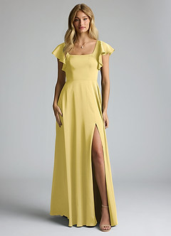 Azazie Bondi Bridesmaid Dresses Canary A-Line Bow Stretch Satin Dress image5