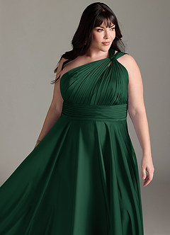 Azazie Charlize Bridesmaid Dresses Dark Green A-Line One Shoulder Stretch Satin Dress image15
