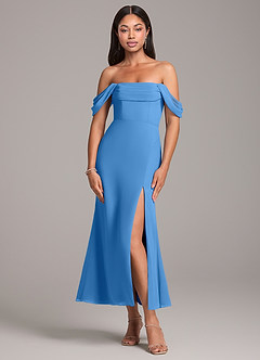 Azazie Saige Bridesmaid Dresses Blue Jay Sheath Off the Shoulder Chiffon Convertible Dress image1