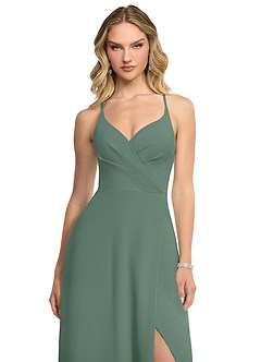 Azazie Davis Bridesmaid Dresses Eucalyptus A-Line V-Neck Chiffon Dress image4