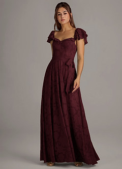 Azazie Aricella Bridesmaid Dresses Cabernet A-Line Corset Floral Burnout Dress image3