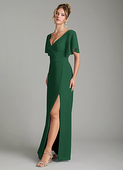 Azazie Ambrosia Vestidos de damas de honor Vestido de Verde Oscuro de Gasa de Corte en A con Plisado image4