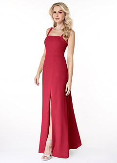 Azazie Jay Bridesmaid Dresses Scarlet A-Line Square Neckline Side Slit Chiffon Dress image4