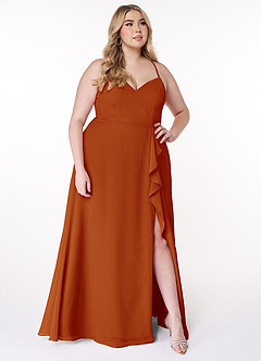 Azazie Naeem Bridesmaid Dresses Paprika A-Line V-Neck Ruffle Chiffon Dress image9