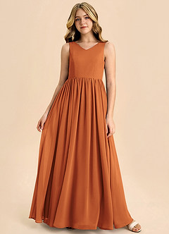 Azazie Hathaway Junior Cinnamon A-Line Bow Chiffon Dress image3
