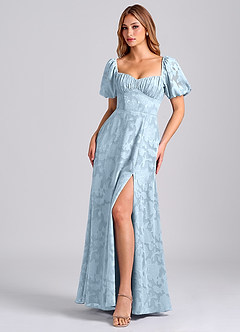 Azazie Mirian Brudtärnklänningar Klä av A-Linje i Blommig Utbrändhet Älskling Halsringning Himmelsblå image4