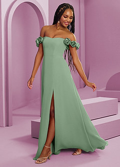 Barbie ♥ Azazie Brautjungfernkleider Wandelbar A-Linie Schulterfrei Chiffon Kleid Matcha image7
