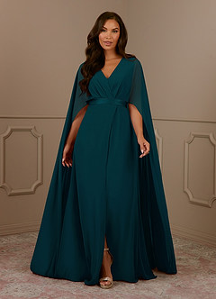 Azazie Isa Mother of the Bride Dresses Pine A-Line V-Neck Pleated Chiffon Dress image1
