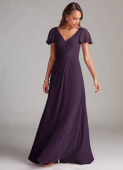Azazie Soren Brautjungfernkleider A-Linie Gestreift Chiffon Kleid Pflaume image5