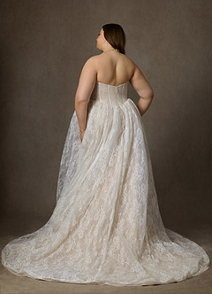 Azazie Demetria 웨딩드레스 볼가운 스트랩리스 레이스 채플 트레인 드레스 image13