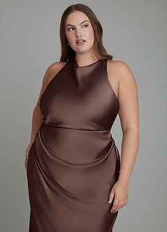 Azazie Evadne Bridesmaid Dresses Ganache Sheath Pleated Stretch Satin Dress image9