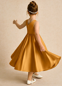 Azazie Hermia Robe Demoiselle D'honneur Fillette Robe Trapèze en Mat Satiné Sans manches Caramel écossais image5